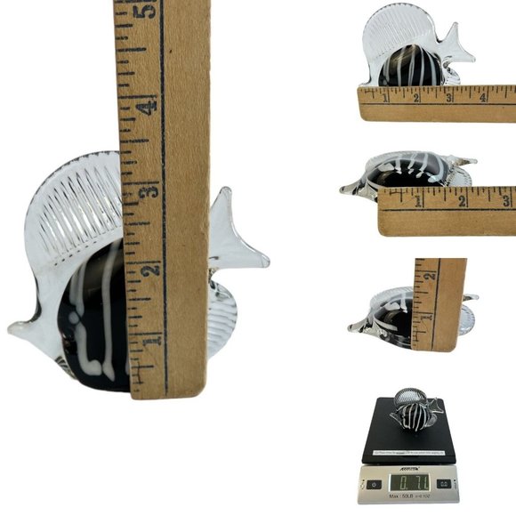 Vintage Swirl Fish Crystal Figurine Murano Style Black & White Set of 2 - Picture 12 of 12